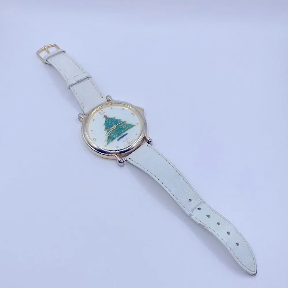 Working! Servon Christmas Tree Watch Genuine Leather Band